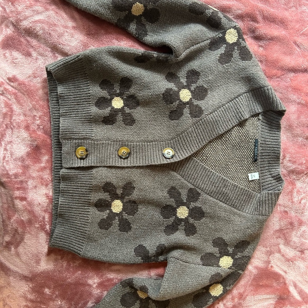 Tahari Brown Tan Cardigan Sweater